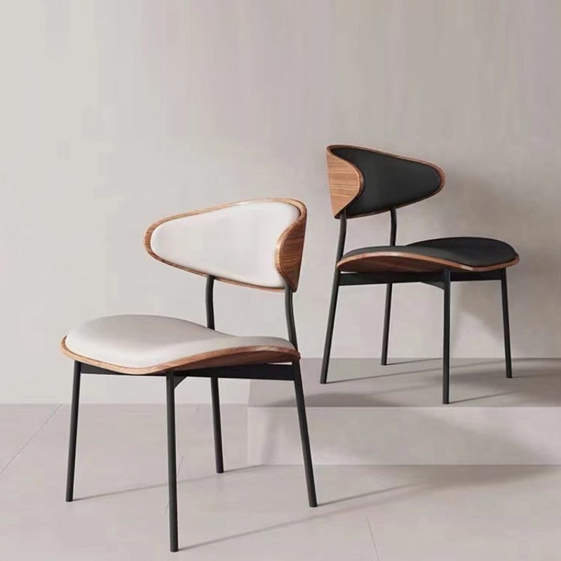 Retro PU Wood Metal Curved Dining Chair