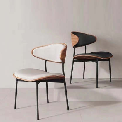 Retro PU Wood Metal Curved Dining Chair — White