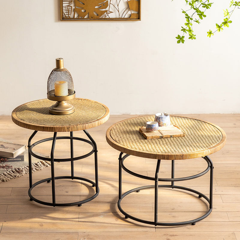 Japanese Round Rattan Iron Coffee Table — B