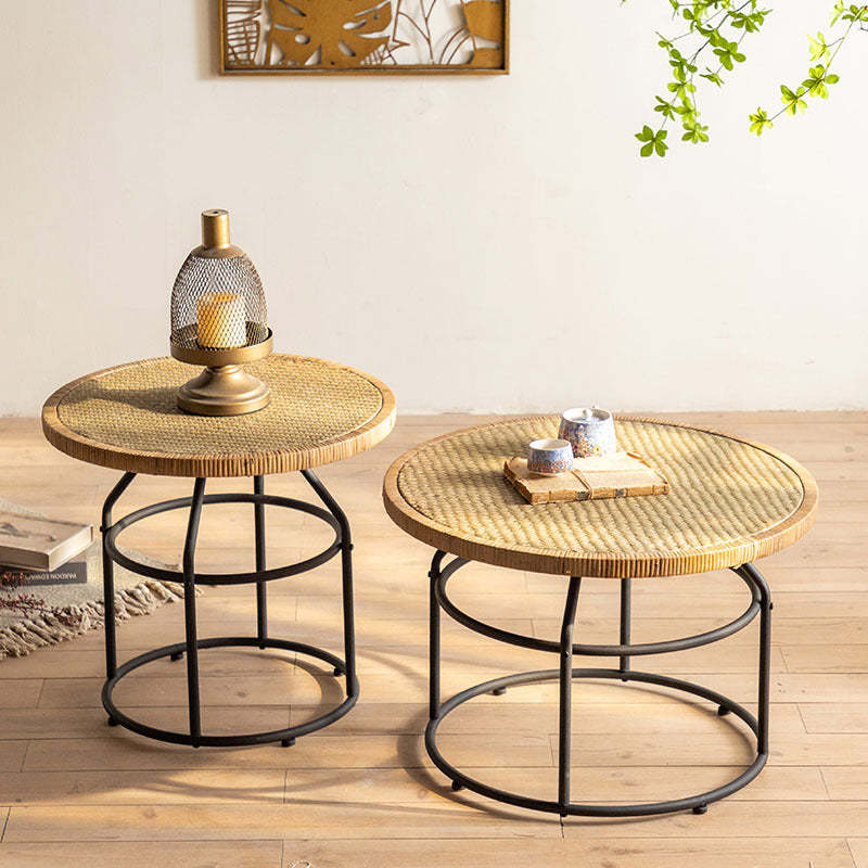 Japanese Round Rattan Iron Coffee Table — B