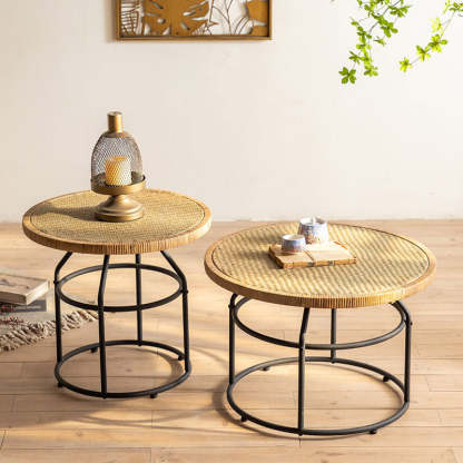 Japanese Round Rattan Iron Coffee Table — B