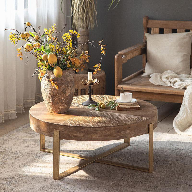 Traditional Retro Solid Wood Iron Coffee Table