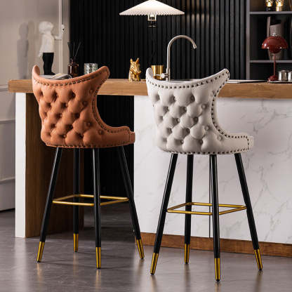 Contemporary Tufted Velvet Wingback Bar Stool