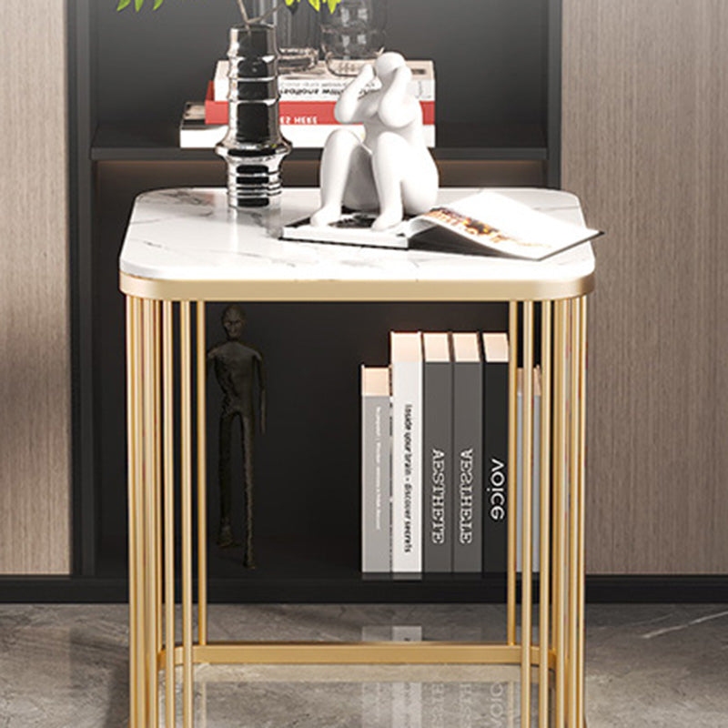 Minimalist Rock Slab Metal Coffee Table — Marble White + Gold Frame