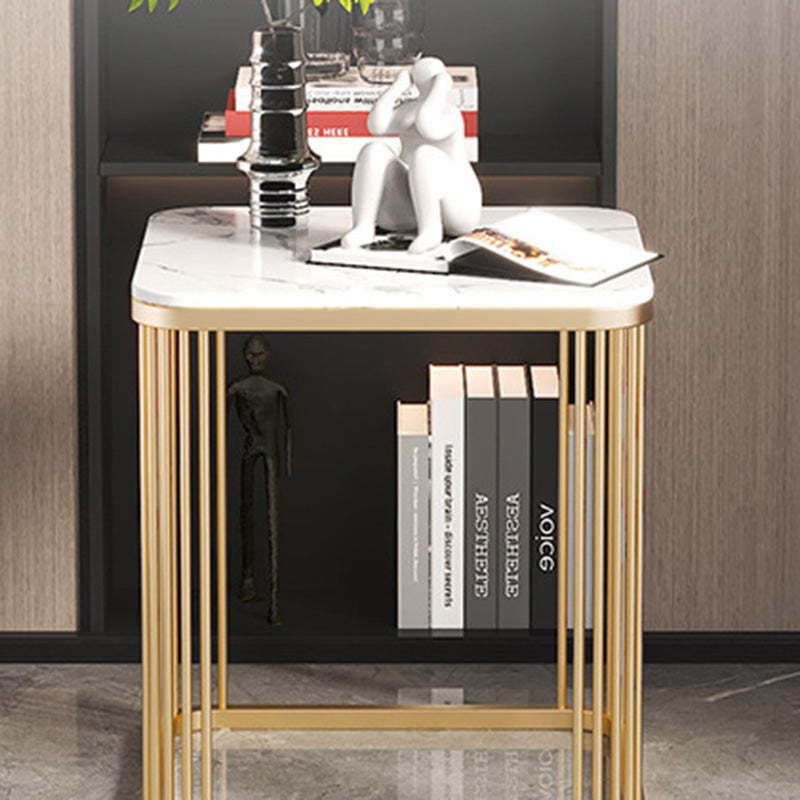 Minimalist Rock Slab Metal Coffee Table — Marble White + Gold Frame