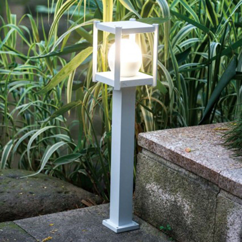 Outdoor White Square Cage LED Patio Landscape Light