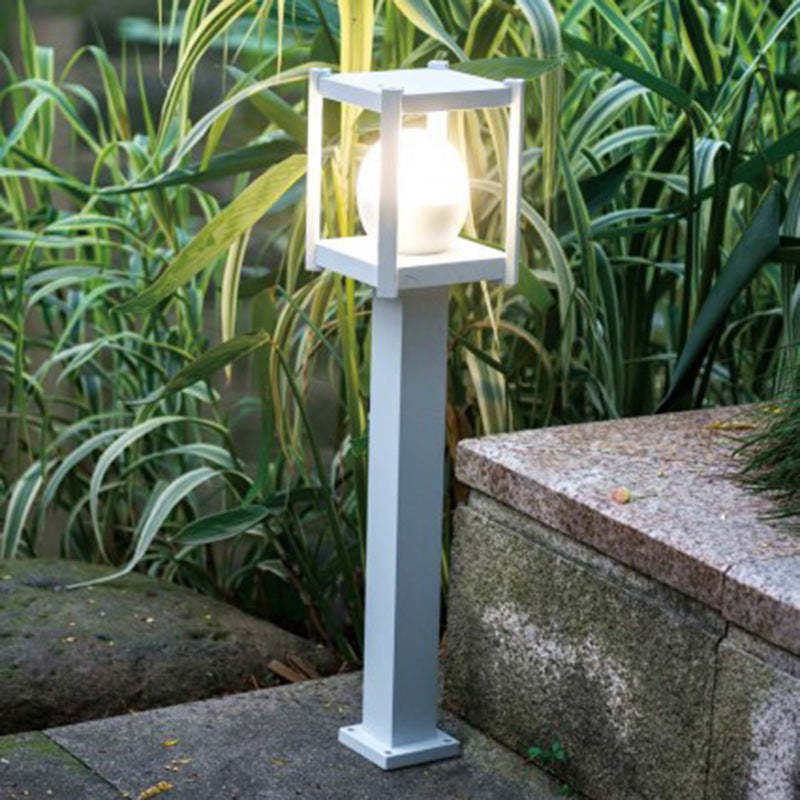 Outdoor White Square Cage LED Patio Landscape Light — 110V-120V For US/CA