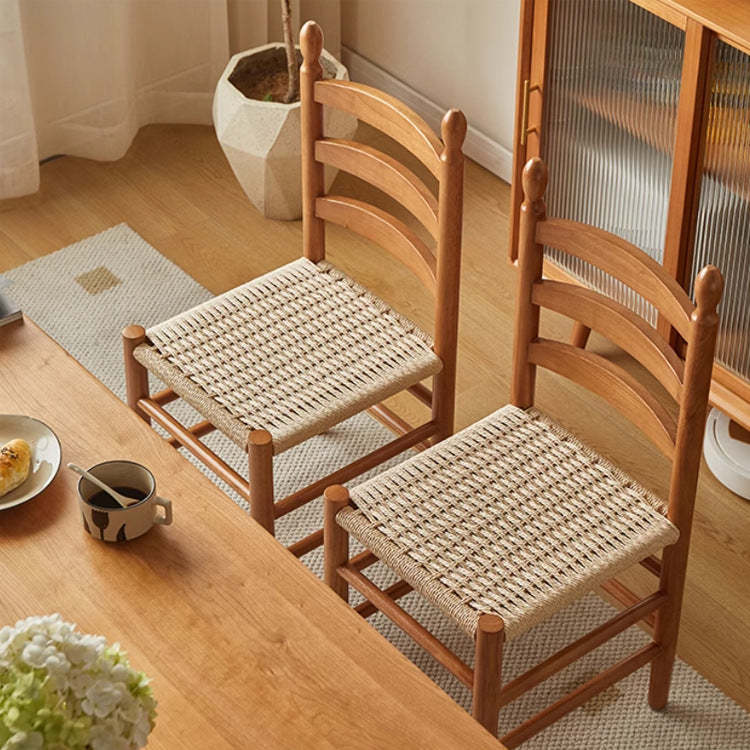 Retro Braided Rope Wood Ladder-Back Dining Chair — Log Color