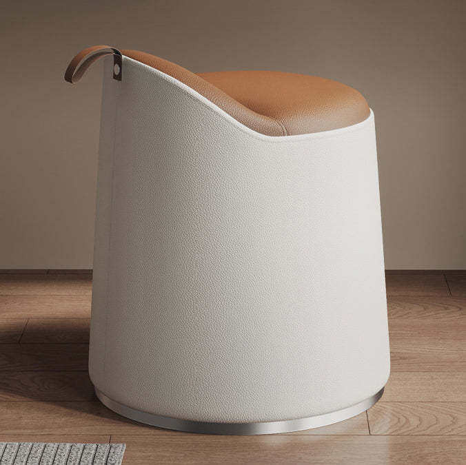 Modern Leather Wood Cylinder Vanity Stool