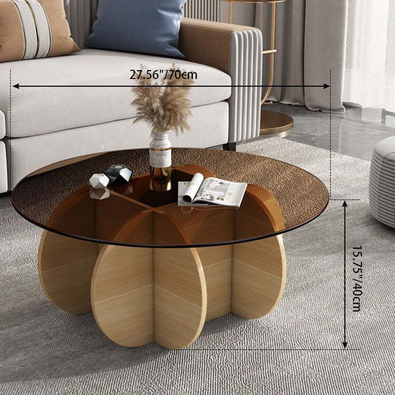 Luxury Oval Cross Glass Coffee Table — Gray Tabletop + Wood Color Base
