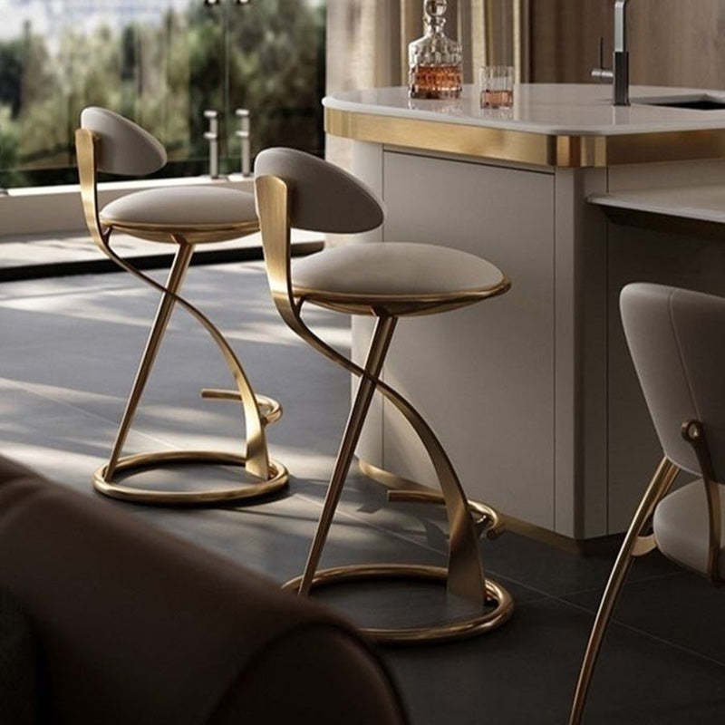Modern Leather Metal Swivel Counter Stool — Black - Stainless Steel Frame