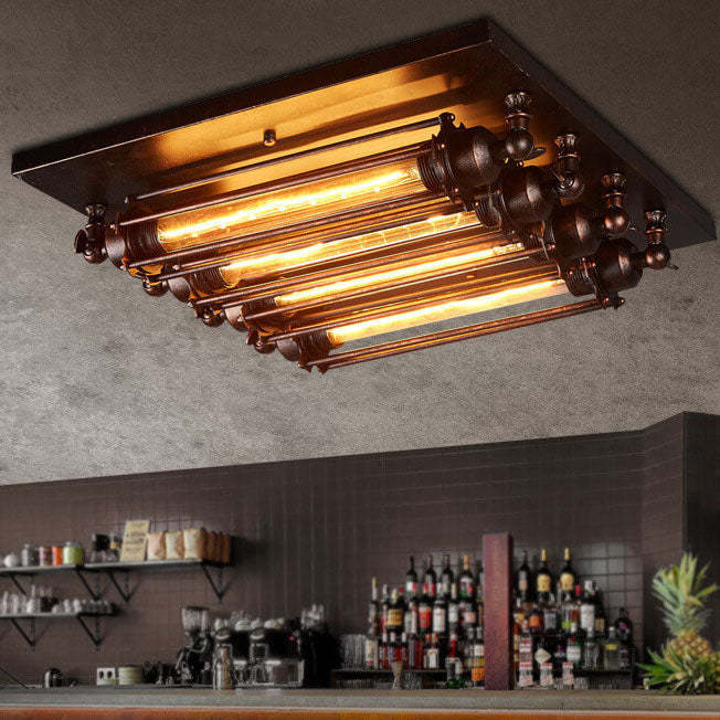 Nostalgic Industrial Iron Glass Strip 4-Light Flush Light