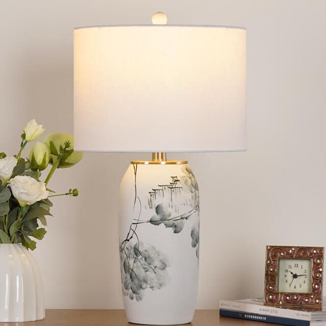 Modern Chinese Ink Ceramic Fabric Lamp — Push Button Switch / 220V-240V For UK/AU