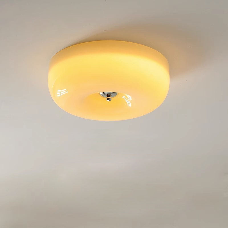 Nordic Creamy Yellow Pudding Glass Iron LED Flush Light
