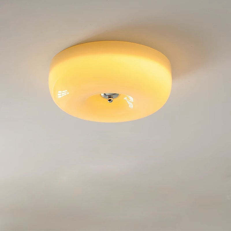 Nordic Creamy Yellow Pudding Glass Iron LED Flush Light