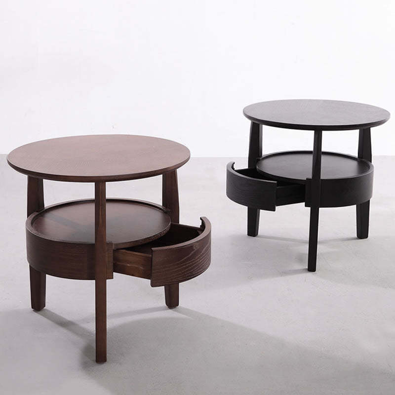 Minimalist Round Wood Double Coffee Table — Wood Color