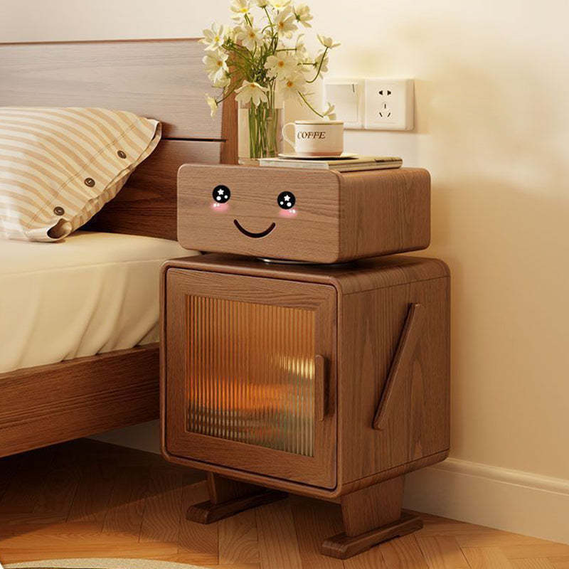 Contemporary Rubberwood Glass Metal Nightstand