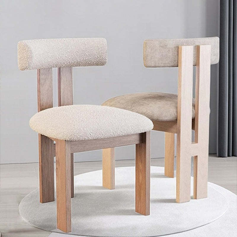 Scandinavian Wood Lambswool Semi-Round Dining Chair — Black + White Cushion