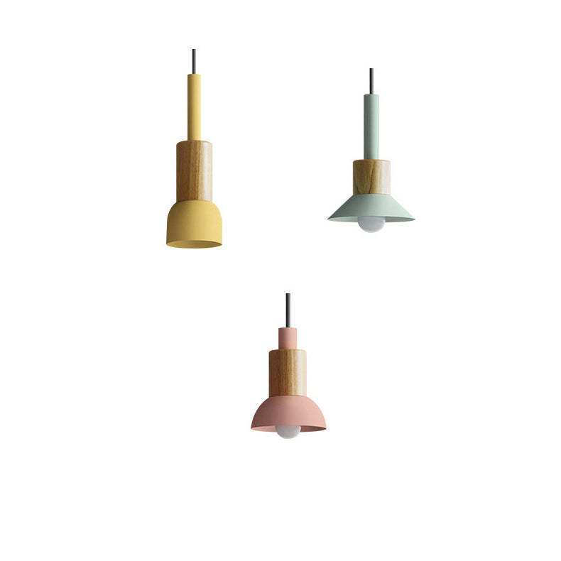 Scandinavian Irregular Cylinder Iron Wood Pendant Light