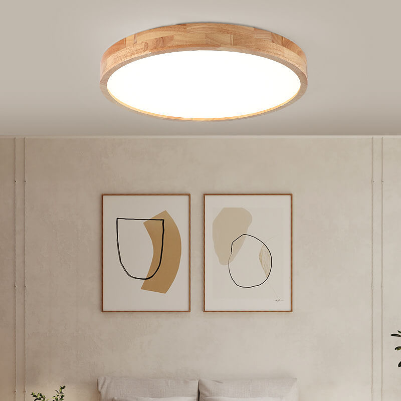Minimalist Solid Wood Round Tatami LED Flush Mount Light