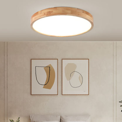 Minimalist Solid Wood Round Tatami LED Flush Mount Light