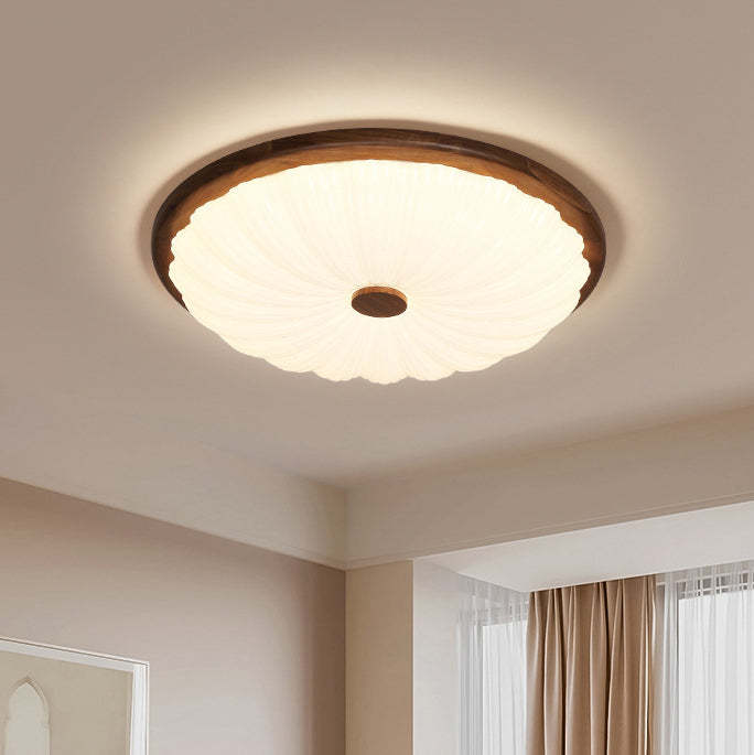 Minimalist Flower Walnut Acrylic LED Flush Mount Light
