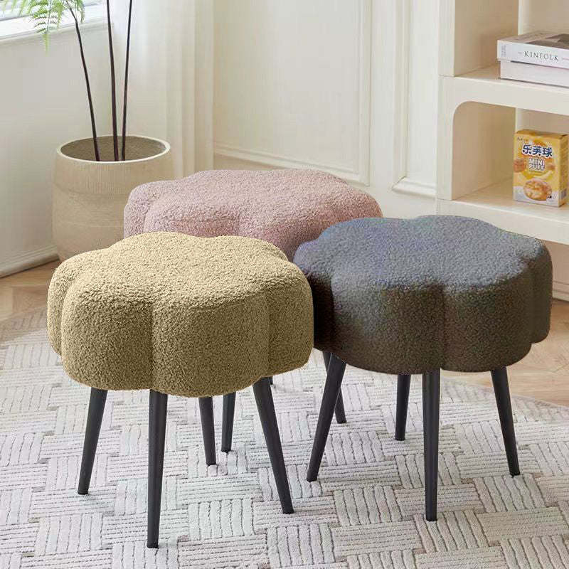 Minimalist Cloud Lambswool Steel Vanity Stool — White