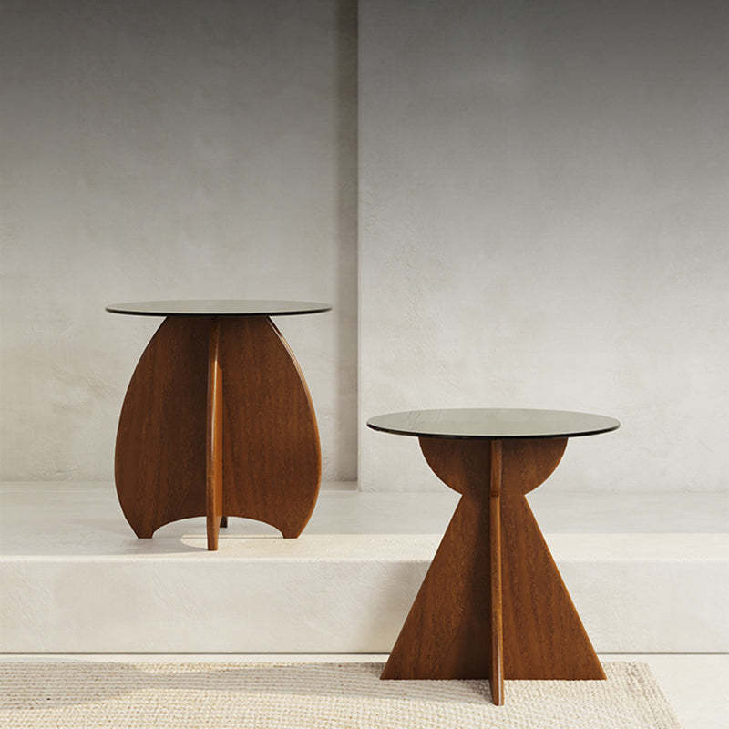 Nordic Cross-Leg Glass Pine Side Table