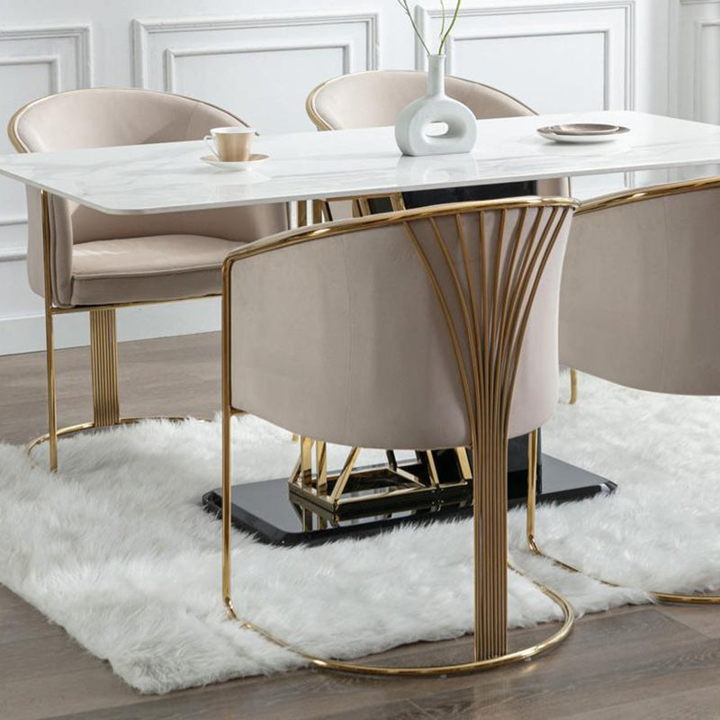Modern Half-Round Curved Leather Metal Dining Chair