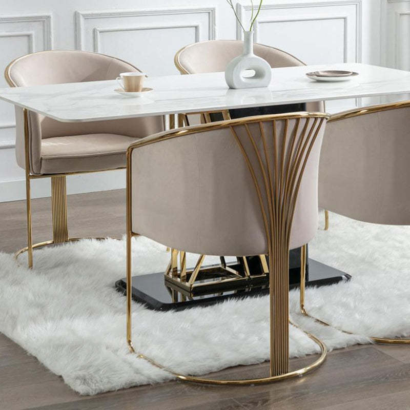 Modern Half-Round Curved Leather Metal Dining Chair