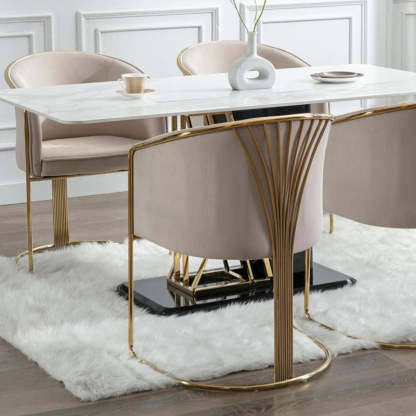 Modern Half-Round Curved Leather Metal Dining Chair