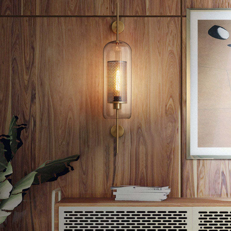Industrial Cylinder Glass Iron Wall Sconce — Silver / 110V-120V For US/CA