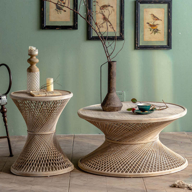 Japanese Round Rattan End Table — A / Black