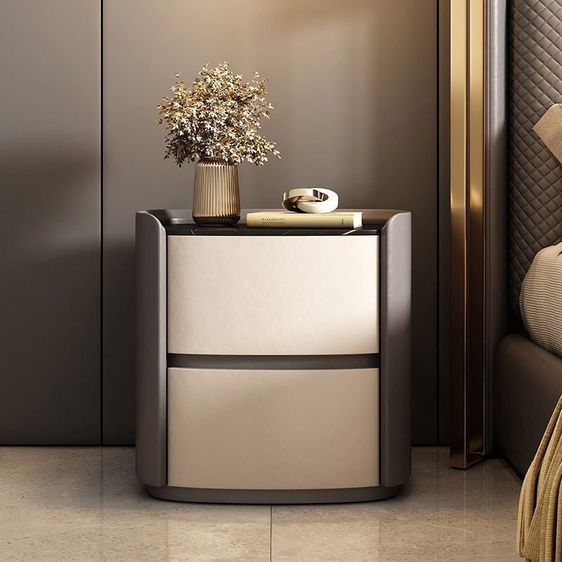 Modern Elliptical Microfiber Leather Wood Nightstand