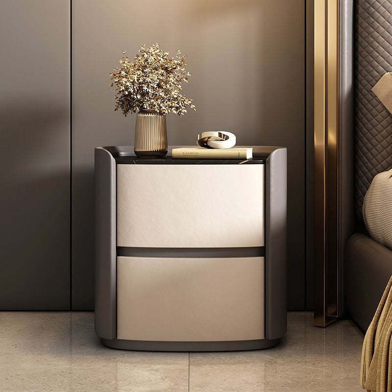 Modern Elliptical Microfiber Leather Wood Nightstand — Black