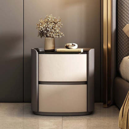 Modern Elliptical Microfiber Leather Wood Nightstand — Black