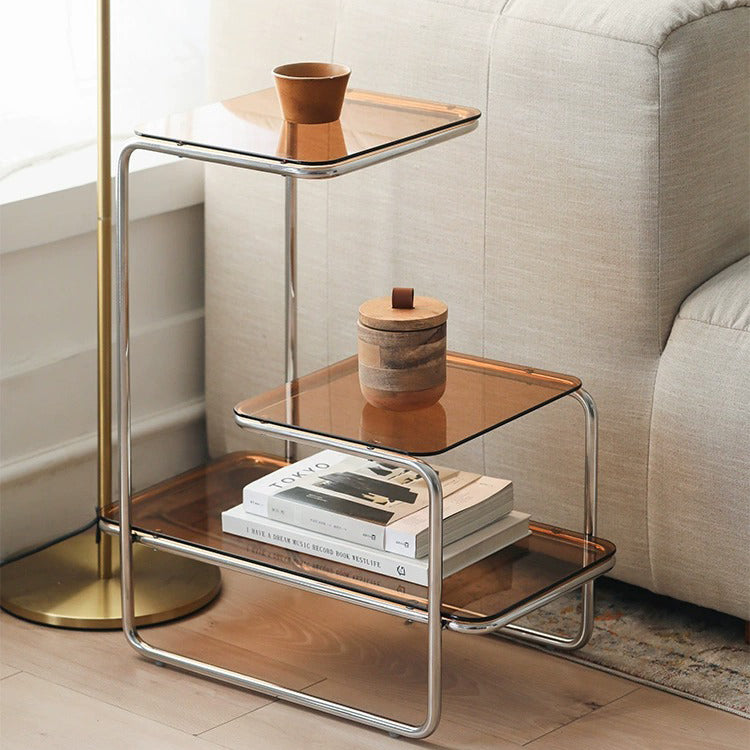 Minimalist Triple Stainless Steel Glass End Table