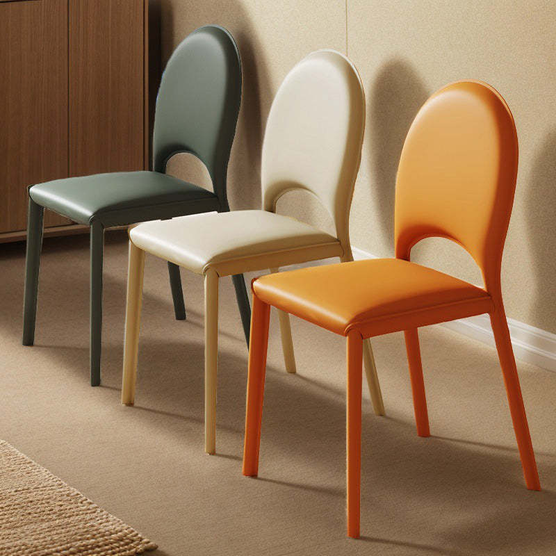 Minimalist Oval-Back Leather Steel Dining Chair — Orange