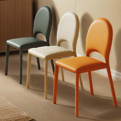 Minimalist Oval-Back Leather Steel Dining Chair — Orange