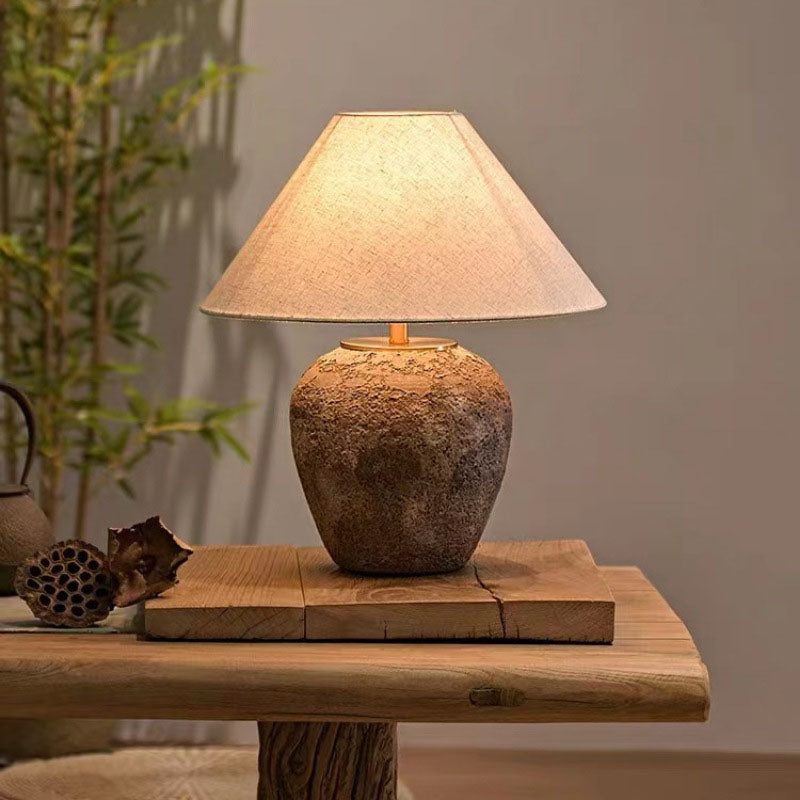 Shabby Chic Cone Fabric Ceramic Jar Table Lamp