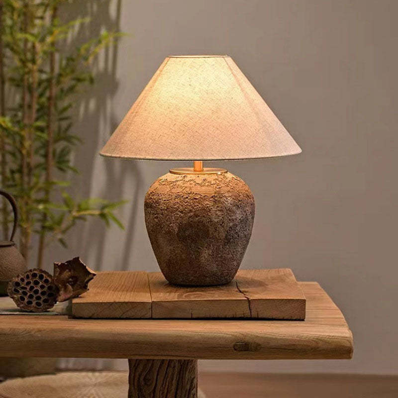 Shabby Chic Cone Fabric Ceramic Jar Table Lamp