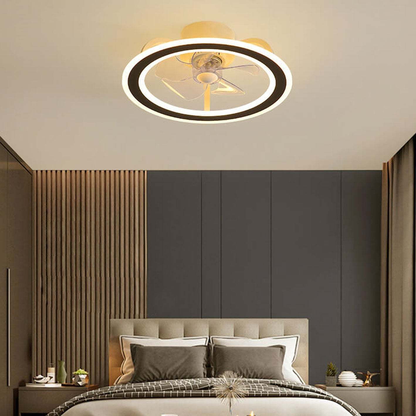 Nordic Round LED Semi-Flush Ceiling Fan Light