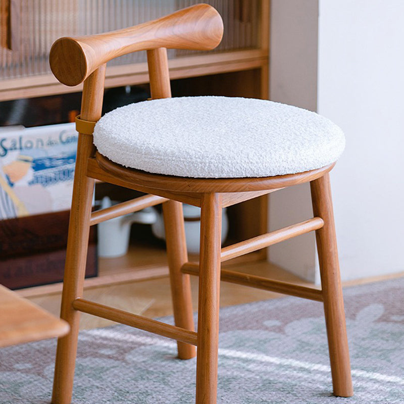 Modern Wood Lambswool Round Vanity Stool