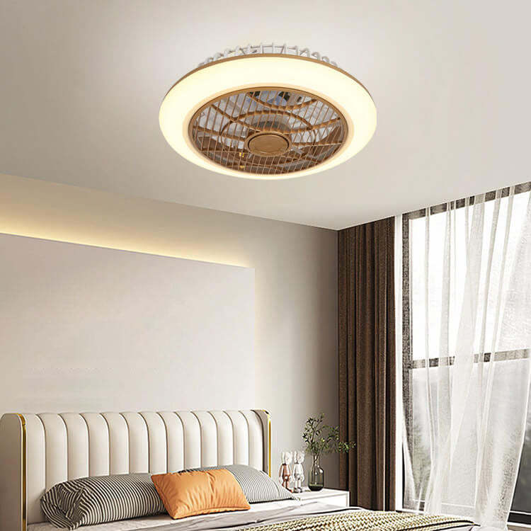 Minimalist Round Cage Iron Acrylic LED Flush Mount Fan Light