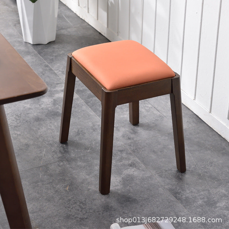 Minimalist Wood Leather Vanity Stool