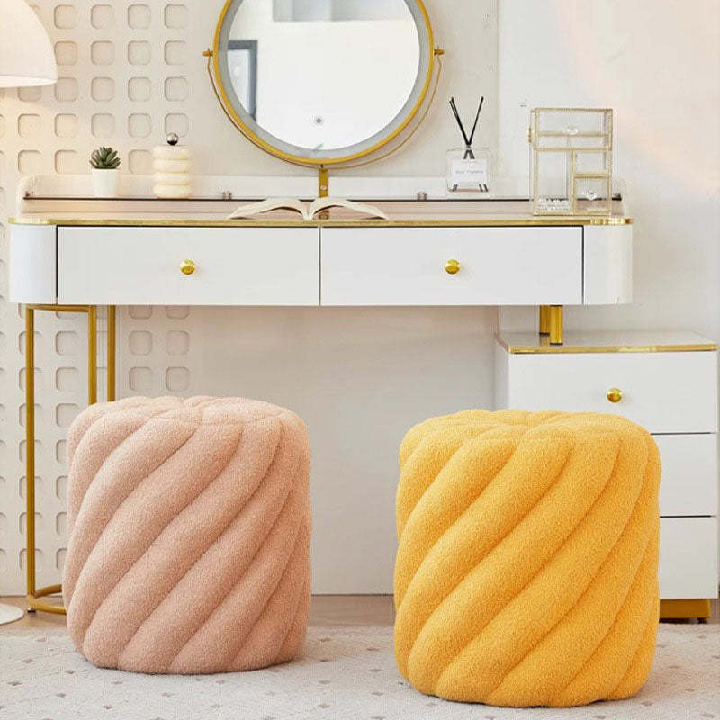 Scandinavian Lambswool Round Vanity Stool