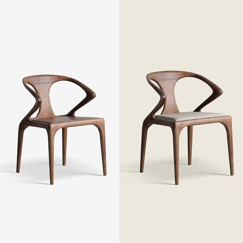 Traditional Chinese Walnut Curved Dining Chair