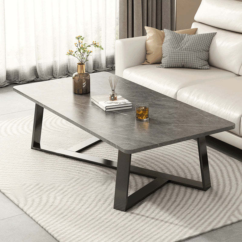 Minimalist Rectangular Rock Slab Steel Coffee Table