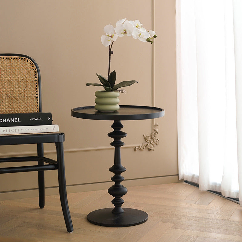Modern Tray-Top Ash Wood Pedestal End Table