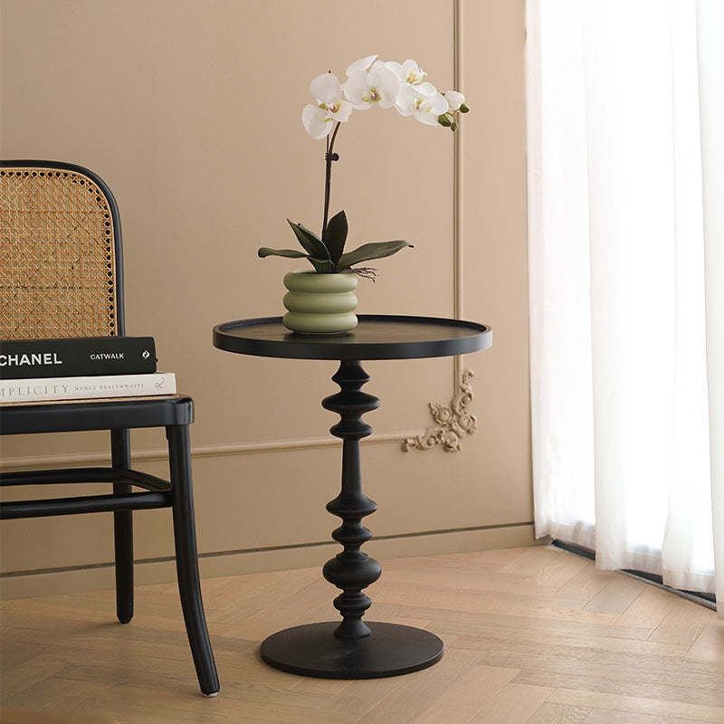 Modern Tray-Top Ash Wood Pedestal End Table — Black